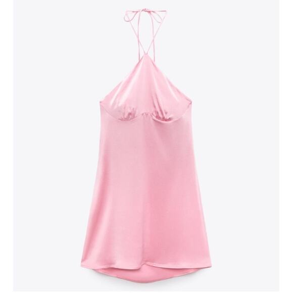 Zara Pink Satin Halter Neck Dress NWT Size L - Picture 8 of 11